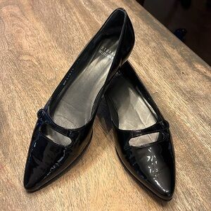Stuart Weitzman Obladi Black Point Toe Patent Flats size 7.5